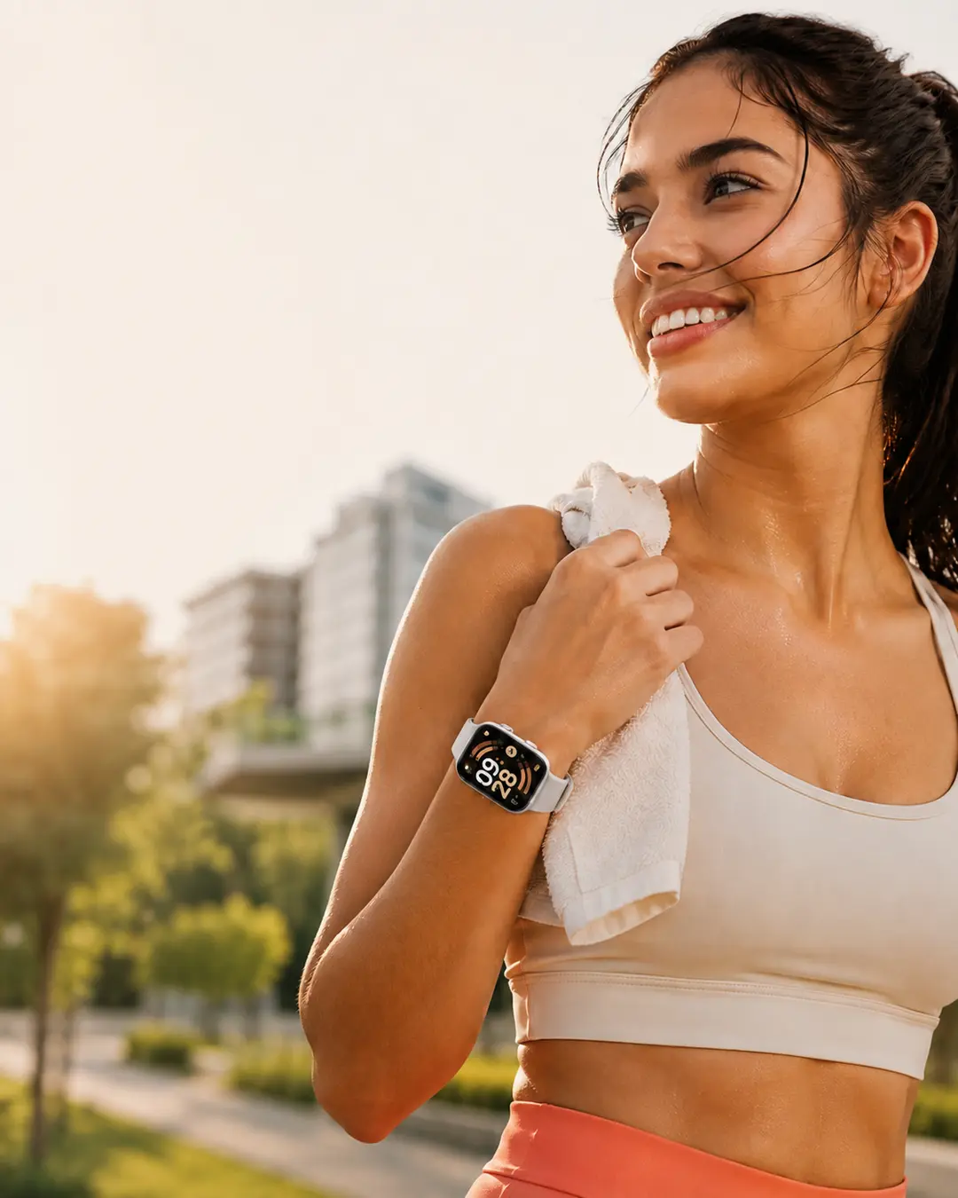 Mujer deportista usando Redmi Watch 6